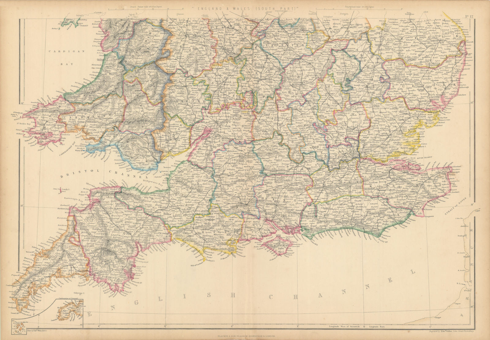 England and Wales (South Part) by Edward Weller 1859 old antique map chart